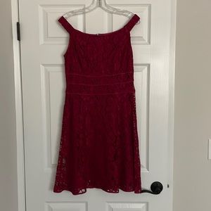 Red Lace Off the Shoulder Cocktail Dress